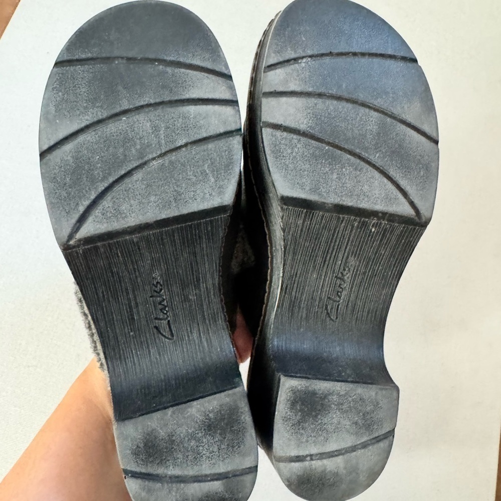 Clarks Black Leather Shearling Lined Platform Presley Clog Mules Retro Y2K 6.5 - Picture 6 of 9